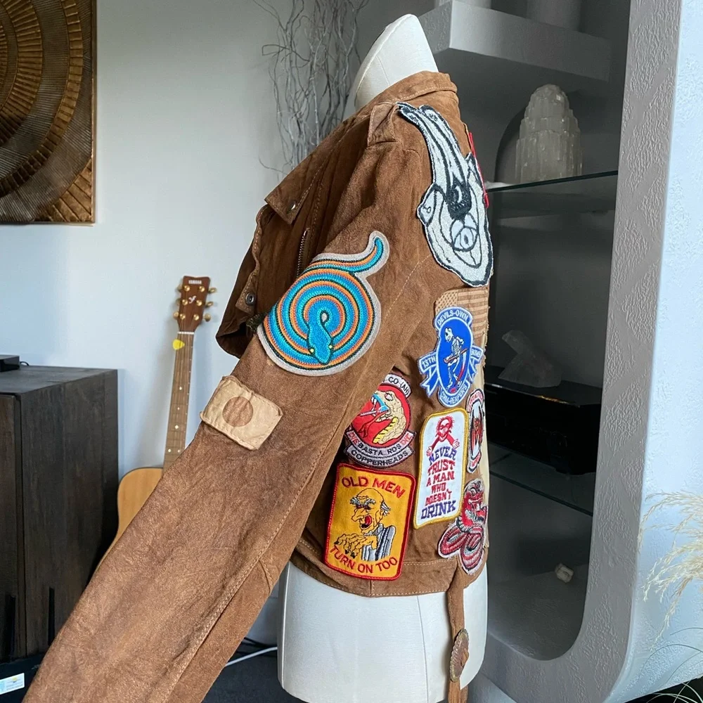 Giorgio Brato Suede Vintage Patches Biker Jacket Agatha NYC festival 60s 70s - Picture 12 of 16